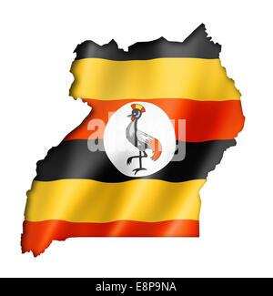 Uganda bandiera mappa tridimensionale, rendering isolato su bianco Foto Stock