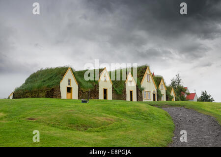 Tappeto erboso belle case in Glaumbaer in Islanda Foto Stock