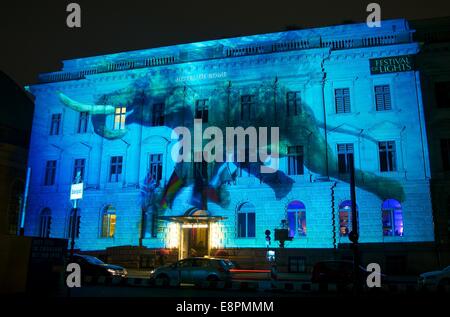 Il Festival delle luci di Berlino Germania. "Il Festival delle luci trasforma alcuni degli edifici e dei monumenti più famosi di Berlino in un mondo artisticamente incantevole pieno di arte leggera creativa, uno dei più grandi festival di illuminazione del mondo attira migliaia di turisti a Berlino ed è un festival preferito tra i berlinesi. Credit:Suzanne Kirstein Foto Stock