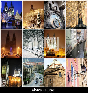 Collage di monumenti di Praga Foto Stock