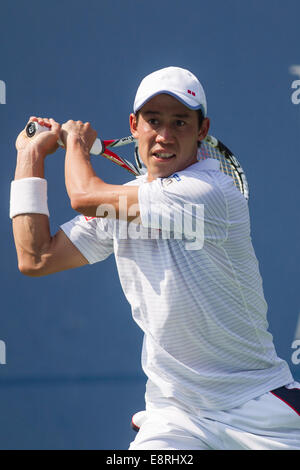 Kei Nishikori (JPN) sconfisse top-seme e mondo No. 1 Novak Djokovic (SRB) negli uomini Semi-Final per raggiungere la sua prima carriera Gra Foto Stock