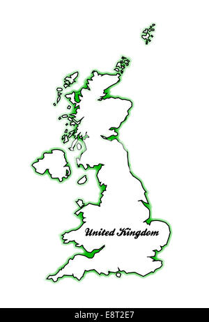 Mappa di contorno del Regno Unito di Inghilterra Scozia Irlanda del Nord e il Galles su bianco Foto Stock