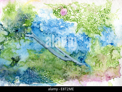 Albero con rose, originale pittura ad acquerello. Foto Stock