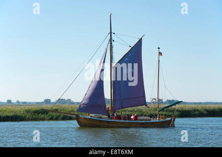 Zeesen barca sul Zingster Strom e fiume-come arm, Zingst, Meclenburgo-Pomerania Occidentale, Germania Foto Stock