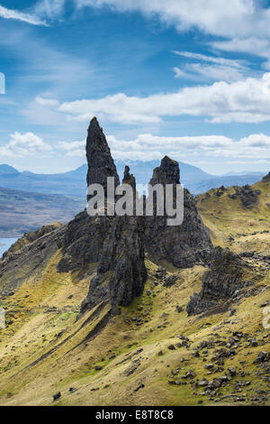 Bizzarra formazione di roccia, vecchio di Storr, Isola di Skye, Scotland, Regno Unito Foto Stock