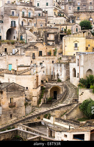 Vicoli e scalinate e nella città vecchia, Sassi di Matera, Matera, Basilicata, Italia Foto Stock