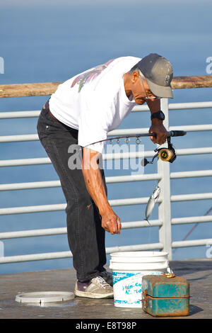 Catturato uno ! Hermosa Pier, California. Foto Stock