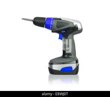 Giraviti a batteria o il trapano elettrico isolato su uno sfondo bianco Foto Stock