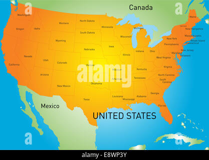 Mappa di Stati Uniti d'America Foto Stock