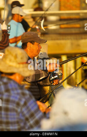 Pesca al tramonto. Redondo Beach, California. Foto Stock