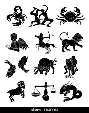 I dodici astrologia oroscopo segni dello zodiaco. Aquarius Gemini Taurus Aries Scorpione Sagittario Capricorno pesci Cancro Leo Foto Stock