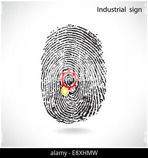 Ingranaggio Creative idea concetto con simbolo di impronte digitali. Segno industriale , idee di business. Foto Stock