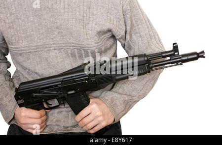 Uomo con AK-105 mitragliatrice Foto Stock