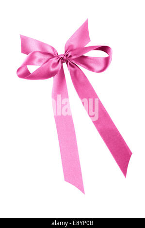 Nastro rosa con fiocco, isolato su bianco Foto Stock