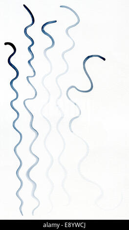 Ondulata linee blu su bianco acquerello su carta con texture. Arte texture di sfondo. Foto Stock