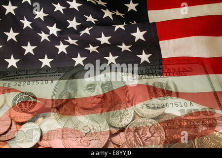 Bandiera americana e composito di valuta Foto Stock