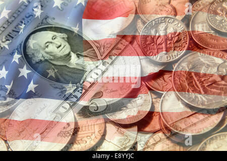 Bandiera americana e composito di valuta Foto Stock