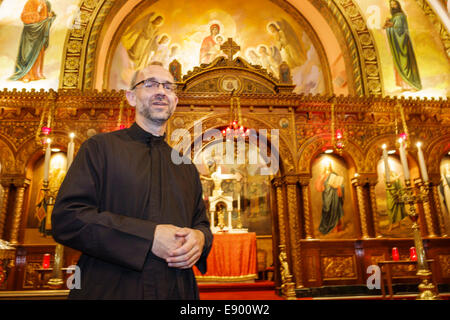 Saint St. Louis Missouri, West End, St. Nicholas Chiesa Greco Ortodossa, religione, Cristianesimo, interno, affresco soffitto, altare, plaid, stile bizantino, pr Foto Stock