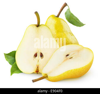 Pere giallo isolato su bianco Foto Stock