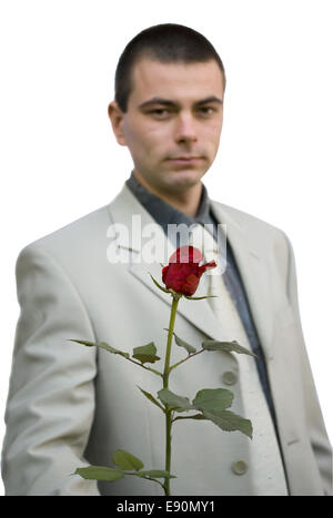 Business man holding rose Foto Stock