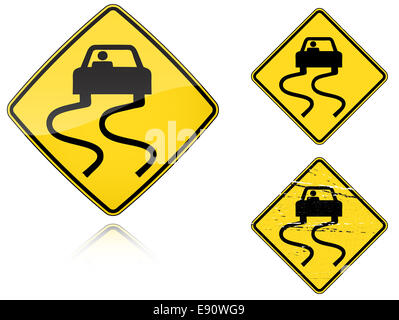 Varianti a Slippery When Wet - cartello stradale Foto Stock