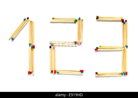 Numeri 1 2 e 3 fatto di corrispondenze Foto Stock