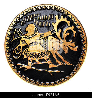 Era comunista sovietico badge di smalto che mostra un Lapplander e renne Foto Stock