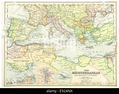 Una mappa del 1899 dei paesi mediterranei, compilata da Irvine, che mostra il paesaggio politico e geografico della regione alla fine del secolo. Foto Stock