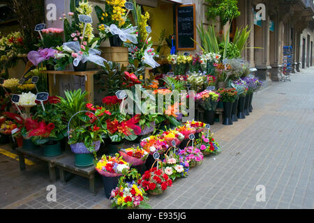 Flower Stall a Las Ramblas a Barcellona, Catalogna, Spagna Foto Stock