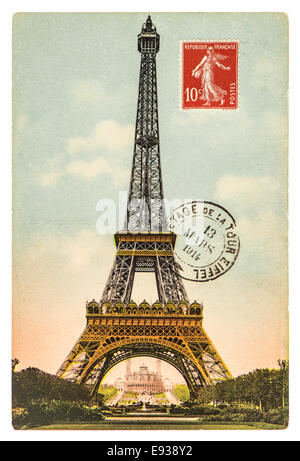 Cartolina vintage con la Torre Eiffel (La Tour Eiffel) a Parigi, Francia, circa 1914 Foto Stock