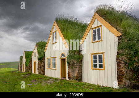 Tappeto erboso belle case in Glaumbaer in Islanda Foto Stock