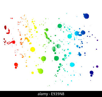 Rainbow colorate macchie di inchiostro e scende isolati su sfondo bianco Foto Stock
