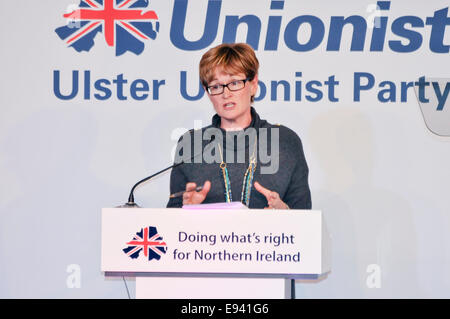 Belfast, Irlanda del Nord. Xviii oct, 2014. Mairead McGuinness MEP parlando all'Ulster unionista credito Conferenza: Stephen Barnes/Alamy Live News Foto Stock