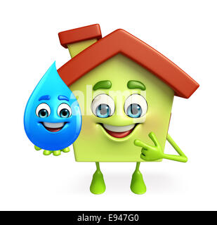 Cartoon carattere di casa con la goccia d'acqua Foto Stock