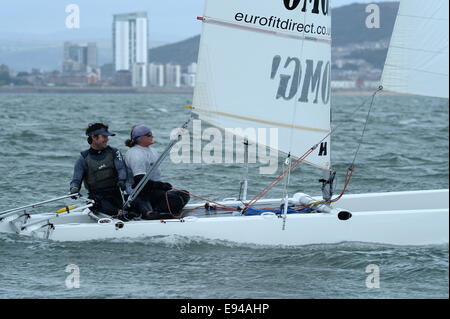 Barca a vela Catamarani dart 18 europei 2014 Mumbles Swansea foto da Phil holden Foto Stock