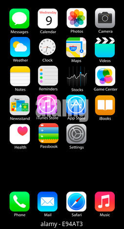 Le applicazioni dello smartphone / ios8 homescreen, generati digitalmente da opere d'arte. Foto Stock