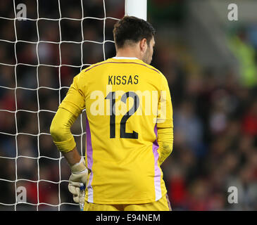 Cardiff, Regno Unito. Xiii oct, 2014. Tasos Kissas di Cipro - Euro 2016 Qualifiche - Galles vs Cipro - Cardiff City Stadium - Cardiff - Galles - 13 Ottobre 2014 - Picture Simon Bellis/Sportimage. © csm/Alamy Live News Foto Stock