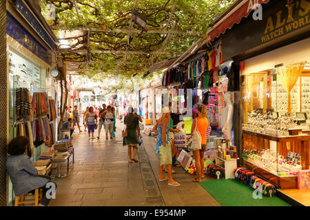 Via dello shopping nella città vecchia, Bodrum Muğla, Provincia, Regione del Mar Egeo, Turchia Foto Stock