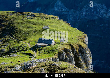 Alp Chlus su una roccia esposta in Appenzell Alpi del Canton Appenzello Interno, Svizzera Foto Stock