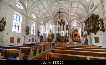 Interno della chiesa di Sant'Andrea, Berchtesgaden, Berchtesgadener Land district, Alta Baviera, Baviera, Germania Foto Stock