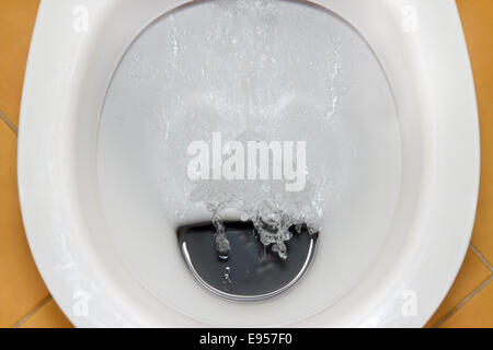 Vista ingrandita di un bianco di lavaggio wc Foto Stock