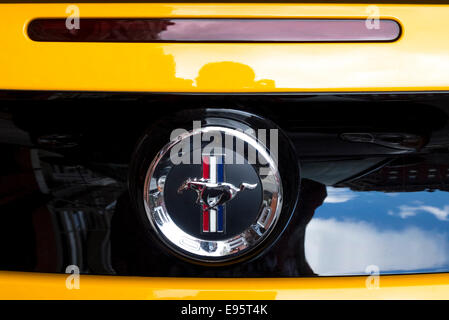 Il Mustang icona sul retro di una Ford Mustang Boss 302 auto sportiva Foto Stock