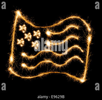 Bandiera degli STATI UNITI D'AMERICA fatta di brilla su sfondo nero Foto Stock