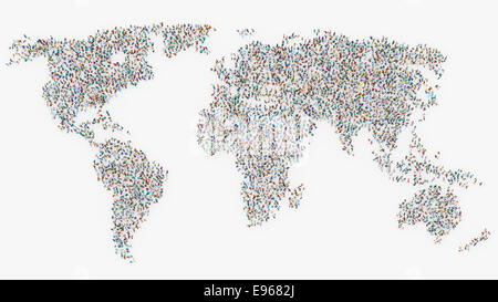 Grande folla di persone formando una mappa del mondo Foto Stock
