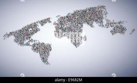 Grande folla di persone formando una mappa del mondo Foto Stock