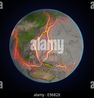 La terra le linee di faglia tra placche tettoniche nell'Est Asia Foto Stock