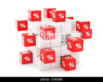 3D render della percentuale di dadi battenti. Concetto di finanza Foto Stock