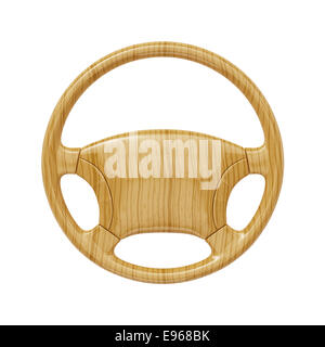 3D render di ruota di legno isolato su sfondo bianco Foto Stock