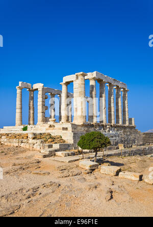 Tempio di Poseidone a Capo Sounion vicino ad Atene, Grecia Foto Stock