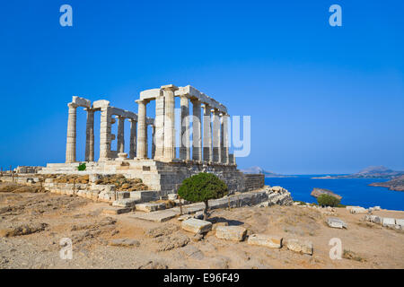 Tempio di Poseidone a Capo Sounion vicino ad Atene, Grecia Foto Stock